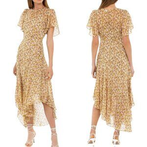 ASTR - Women’s 'Flutter Sleeve Maxi Dress' in Mustard Ditsy Floral- Yellow Large